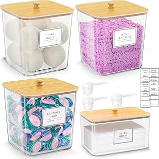 HomePekite Laundry Pods Storage Container, Clear Laundry Room Organization and Storage ,Detergent Powder Container,with Wooden Lids & Label...
