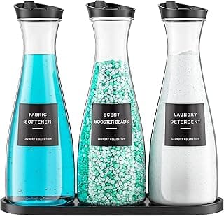Galasily 3 Pack Laundry Detergent Dispenser Container with Tray, 54OZ Liquid Laundry Soap Dispenser with 12 Labels, Black Laundry Room Orga...