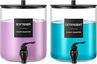 Glass Laundry Detergent Dispenser, 128 oz / 3.5L Fabric Softener Dispenser for Laundry Room Organization, Detergent Holder with Plastic Spi...