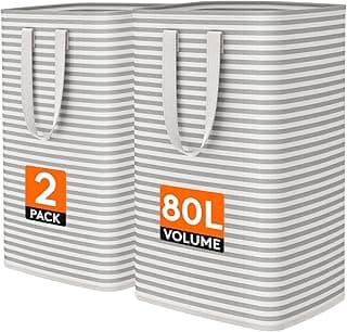Lifewit 2 Pack Laundry Basket 80L Each, Collapsible Clothes Hamper with Reinforced Handles, Freestanding Waterproof Design for Bedroom and...