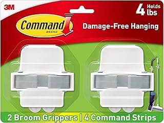 Command Broom Grippers, 2 Hangers and 4 Strips, Damage-Free Mop and Broom Holder Wall Mount, Household Cleaning Tool Organizer for Kitchen,...