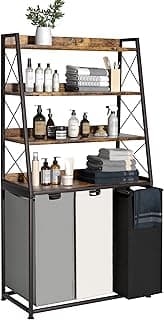 Herture Laundry Basket, 3 Section Laundry Hamper with 4 Tiers Shelf, Pull-Out and Removable Laundry Bags, Large 3 x 15.87 Gallons, for Laun...