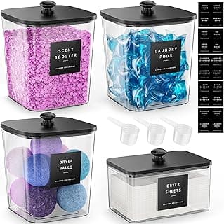 4 Pack Laundry Pods Container, Clear Laundry Room Organization Containers Essentials, Large Detergent Powder Storage Containers Black Woode...