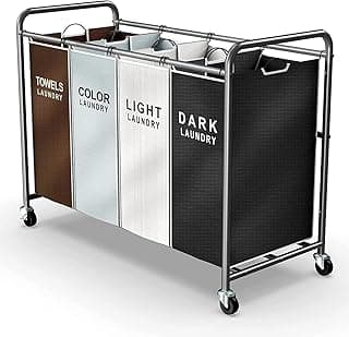ROMOON Laundry Hamper Sorter Cart: 4-Section Organizer with Heavy-Duty Lockable Wheels and Removable Bags | 180L Rolling Laundry Basket for...